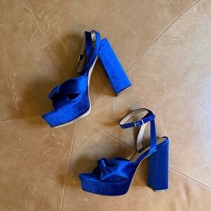 Blue Velvet Platform Ankle-Strap Women's Heels